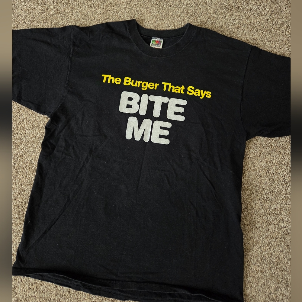 Vtg 2000 Mean Genes Burgers WWF WCW Bite Me‎ T-Shirt size Large - Picture 4 of 8